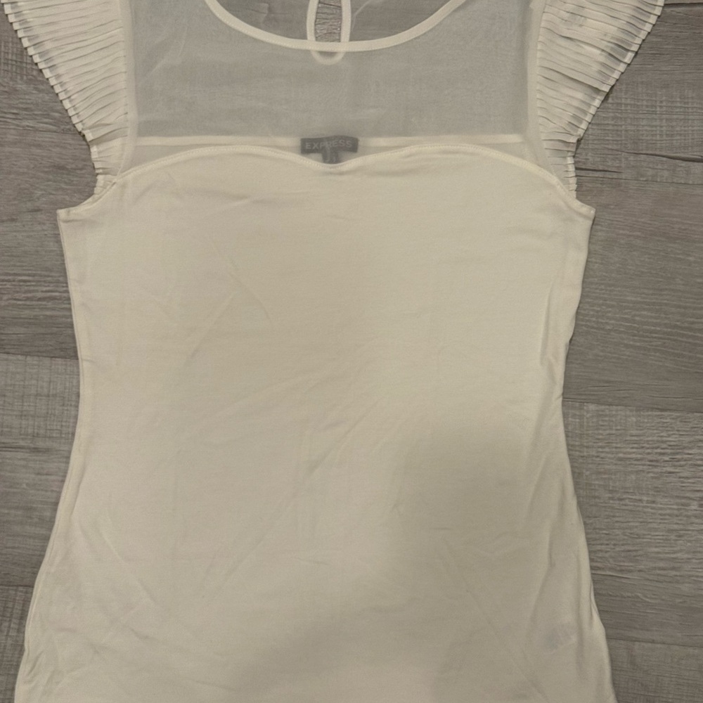 Express Women's Ivory Blouse with Pleated Sheer Sleeves